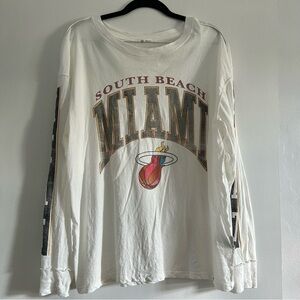 ’47 Brand Miami Heat South Beach Long Sleeve Graphic Tee Men’s Medium White- new